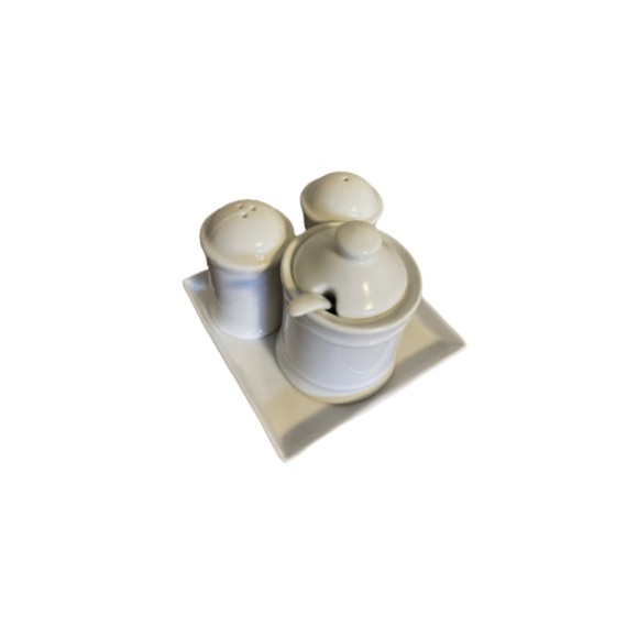 Elica Home Trends White Ceramic Salt, Pepper, and Sugar / Honey Set - Picture 1 of 5